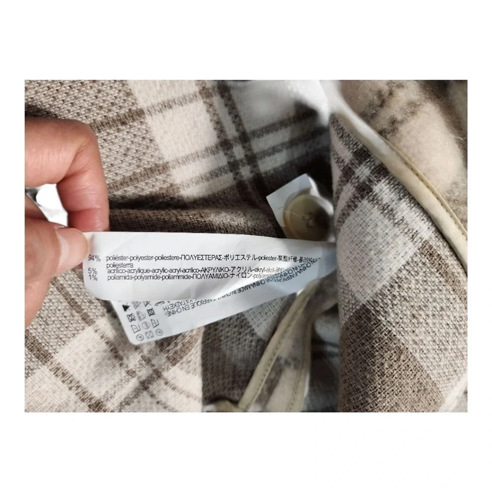 Zara Plaid Shacket Women XS Tan Oversized Flannel 3811/040/450 - Picture 7 of 9